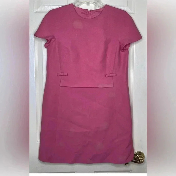 Woman VALENTINO ITALY pink S/s Wool Silk Crepe Bow Classic Dress Sz 6